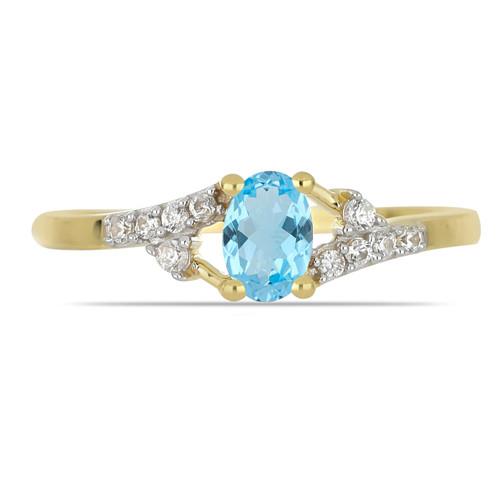 BUY 14K GOLD NATURAL SWISS BLUE TOPAZ GEMSTONE CLASSIC RING